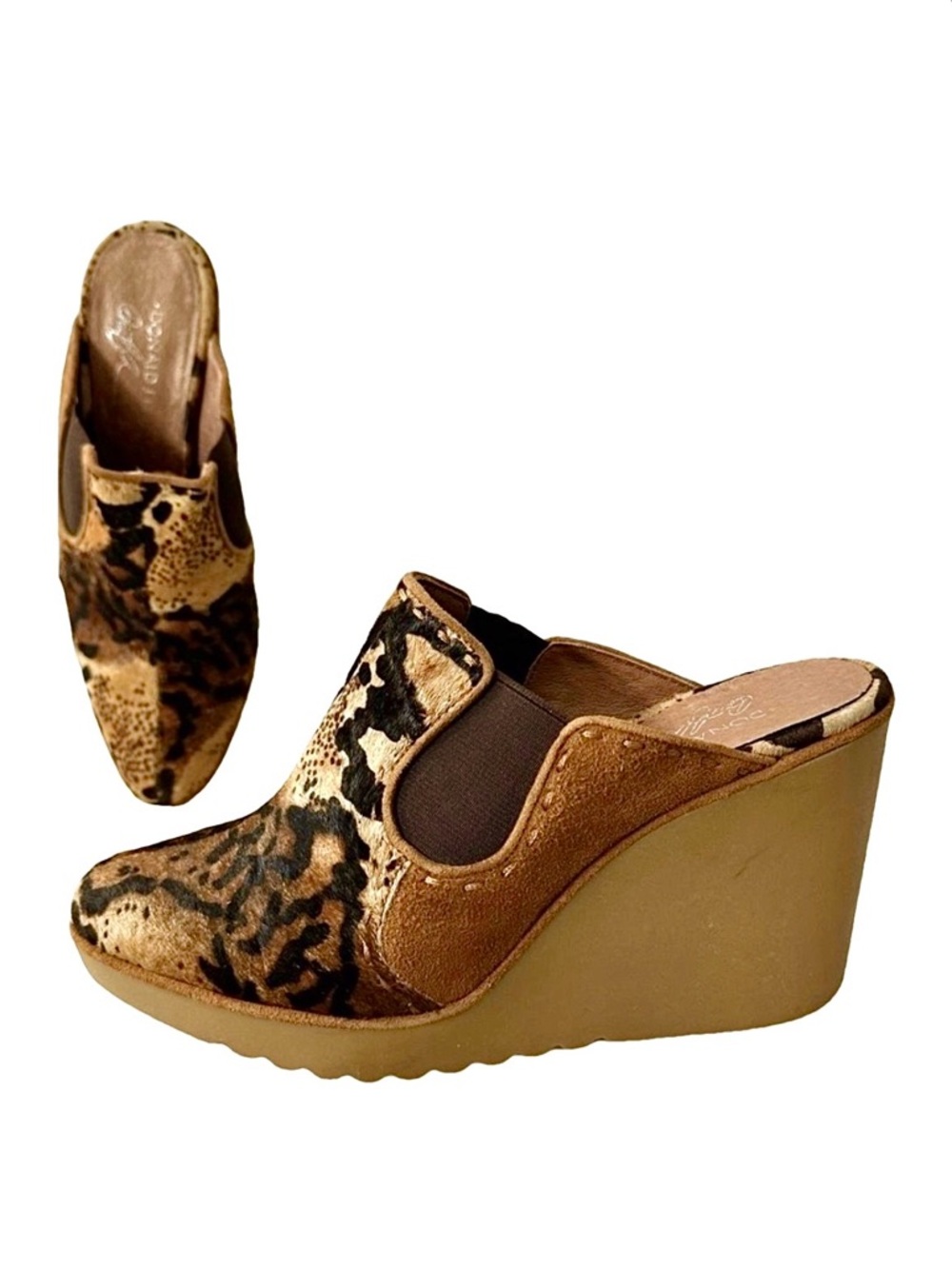 Donald J Pliner Ingrid Wedge Platform Heels Mule Calf Hair & Suede Animal Print